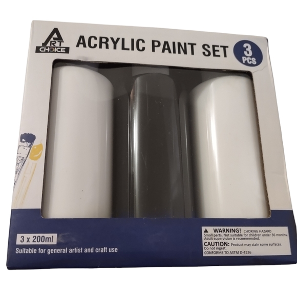 Acrylic Paint Set 3 Piece Black and White 200 ml each - Picture 1 of 3